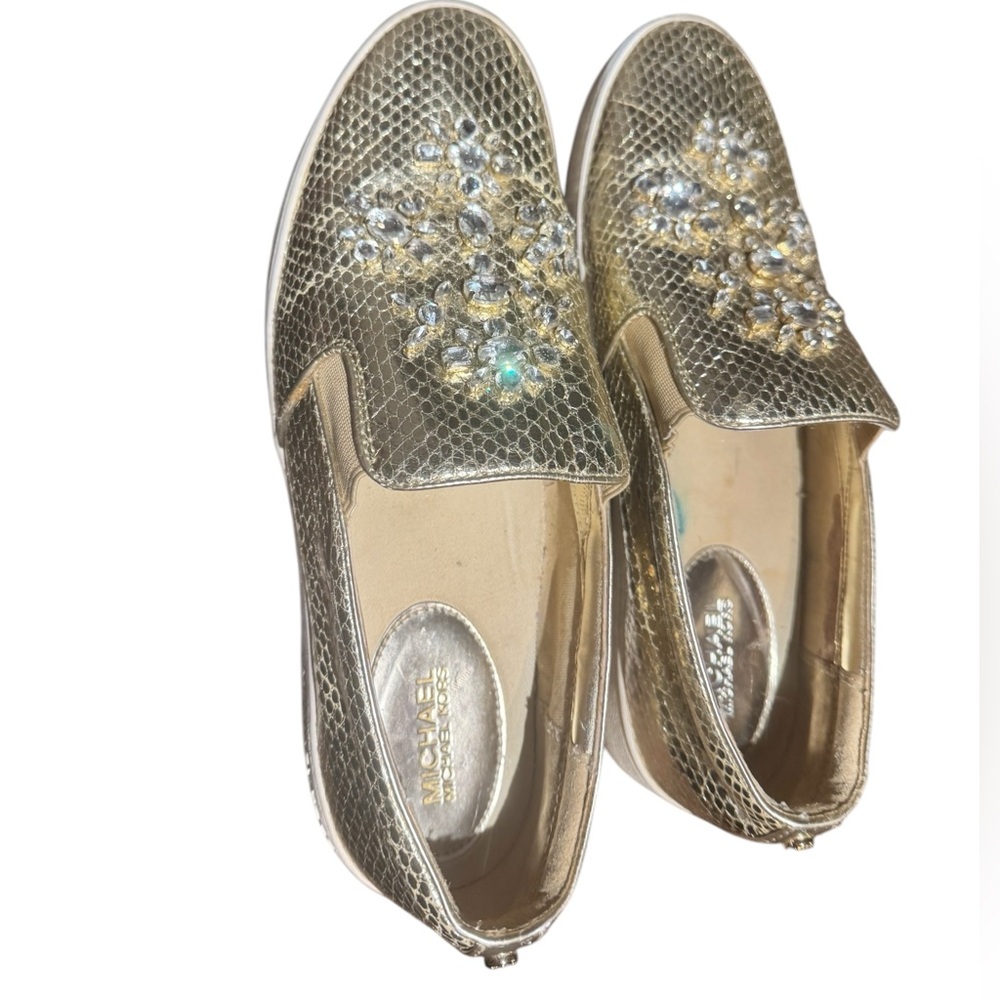Michael Kors Gold Embellished Slip-On Sneakers - Picture 10 of 15
